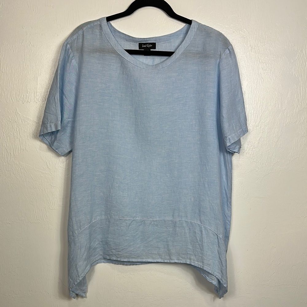 Lord & Taylor Linen Light Blue Relaxed Fit Short Sleeve Top Size XL - Picture 2 of 8